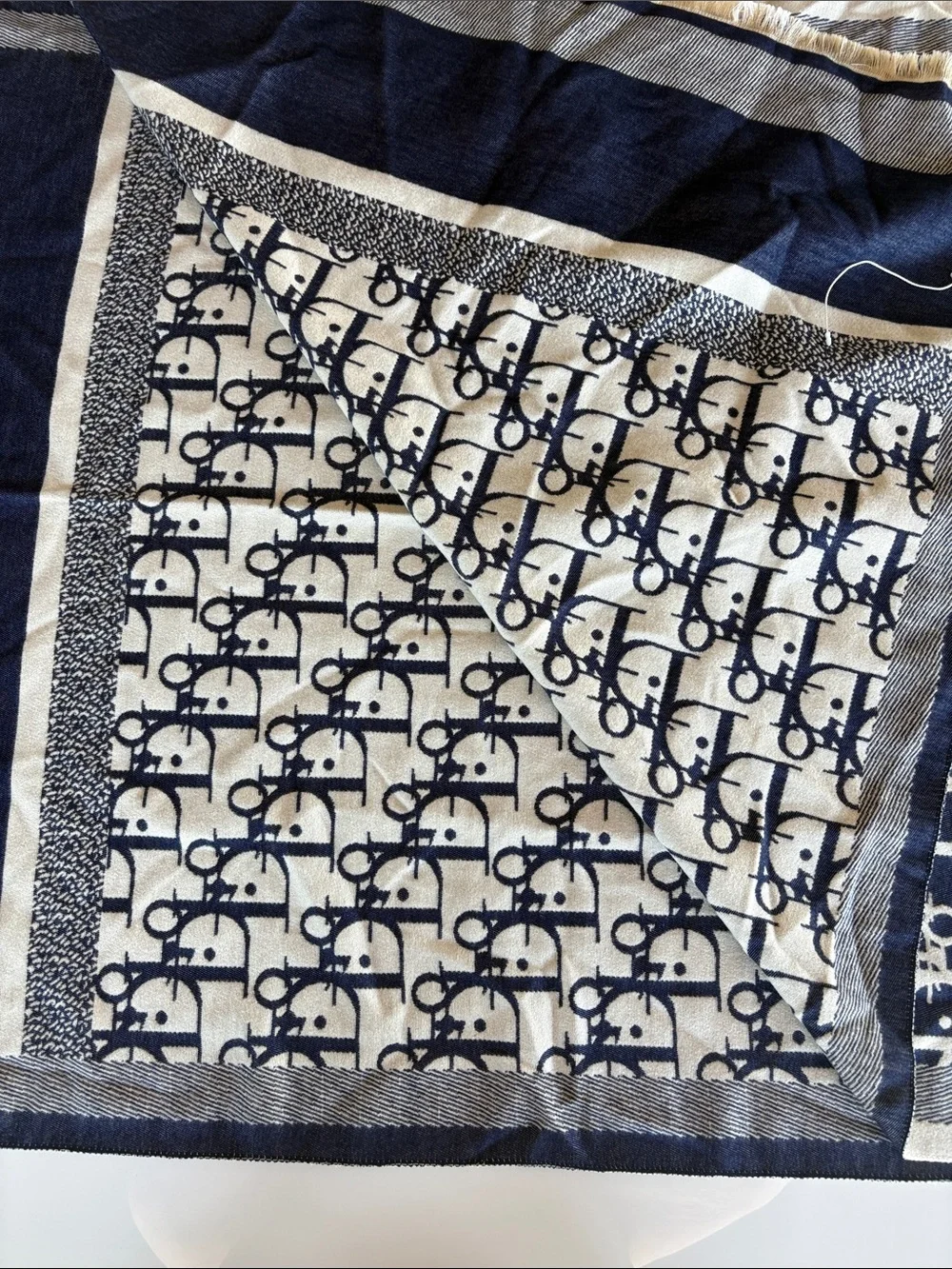 Dior Navy & Cream Repeat Logo Scarf/Pashimina